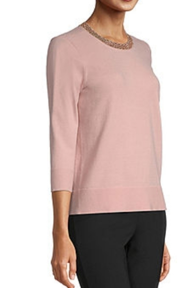 LIZ Claiborne Rose Jewel Neck 3/4 Sleeve Sweater - Picture 3 of 6